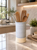 Handmade Ceramic Wine Chiller, Utensil Holder & Vase | Linen Gray Artisan Stoneware Kitchen Crock | Champagne Chiller