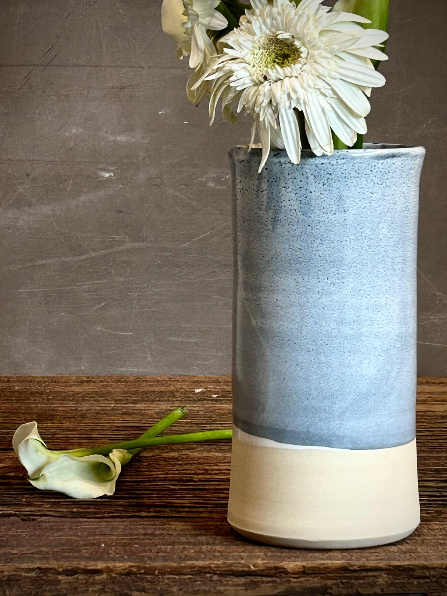 Handmade Ceramic Wine Chiller, Utensil Holder & Vase | Linen Gray Artisan Stoneware Kitchen Crock | Champagne Chiller
