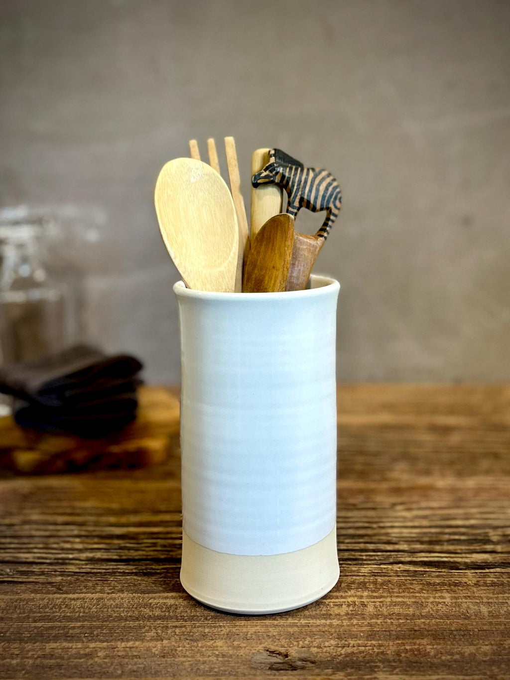 Handmade Ceramic Wine Chiller, Utensil Holder & Vase | White Dove Artisan Stoneware Kitchen Crock | Champagne Chiller