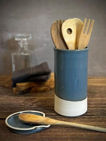 Handmade Ceramic Wine Chiller, Utensil Holder & Vase | Riverdrift Artisan Stoneware Kitchen Crock | Champagne Chiller