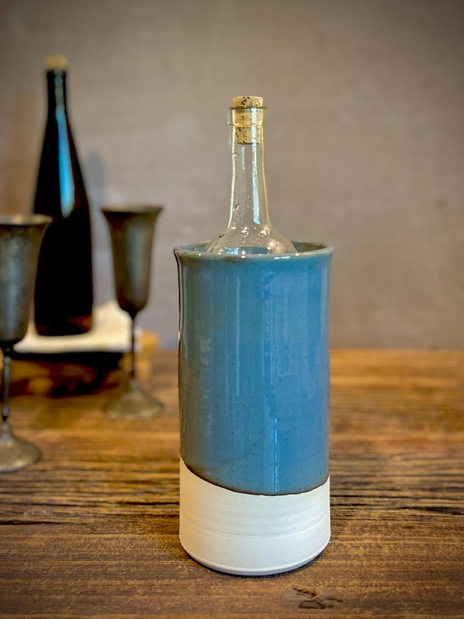 Handmade Ceramic Wine Chiller, Utensil Holder & Vase | Riverdrift Artisan Stoneware Kitchen Crock | Champagne Chiller