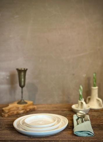 Handmade Ceramic Dinnerware Set | White Dove Artisan Stoneware Dinner Set | Plate, Salad Plate, Bowl & Tumbler