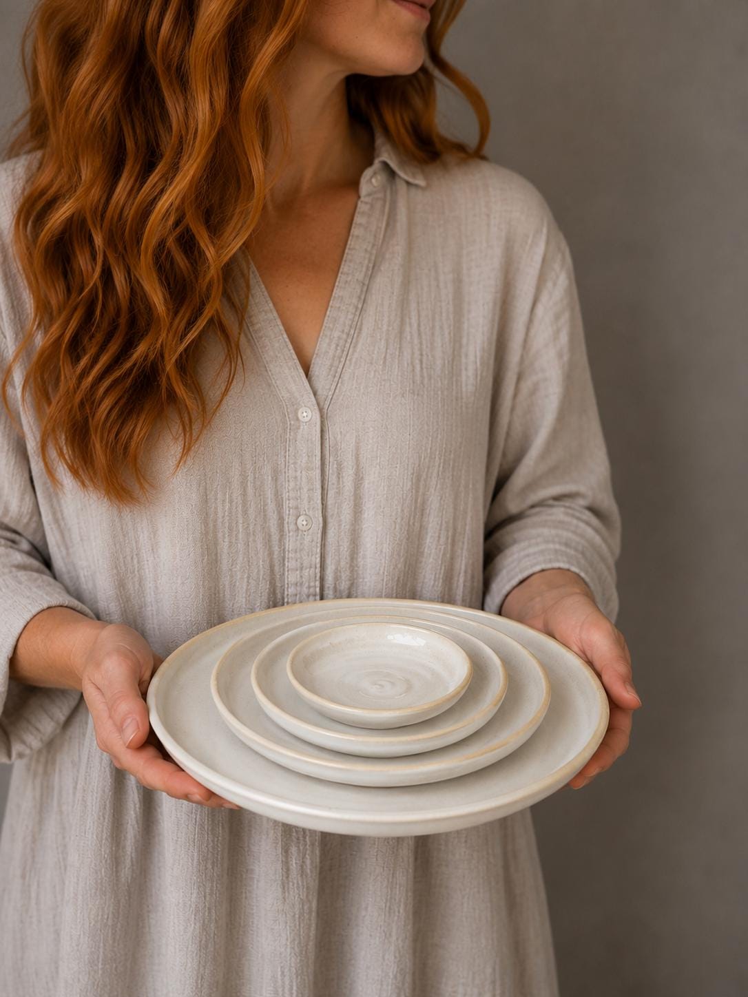 Handmade Ceramic Dinnerware Set | White Dove Artisan Stoneware Dinner Set | Plate, Salad Plate, Bowl & Tumbler