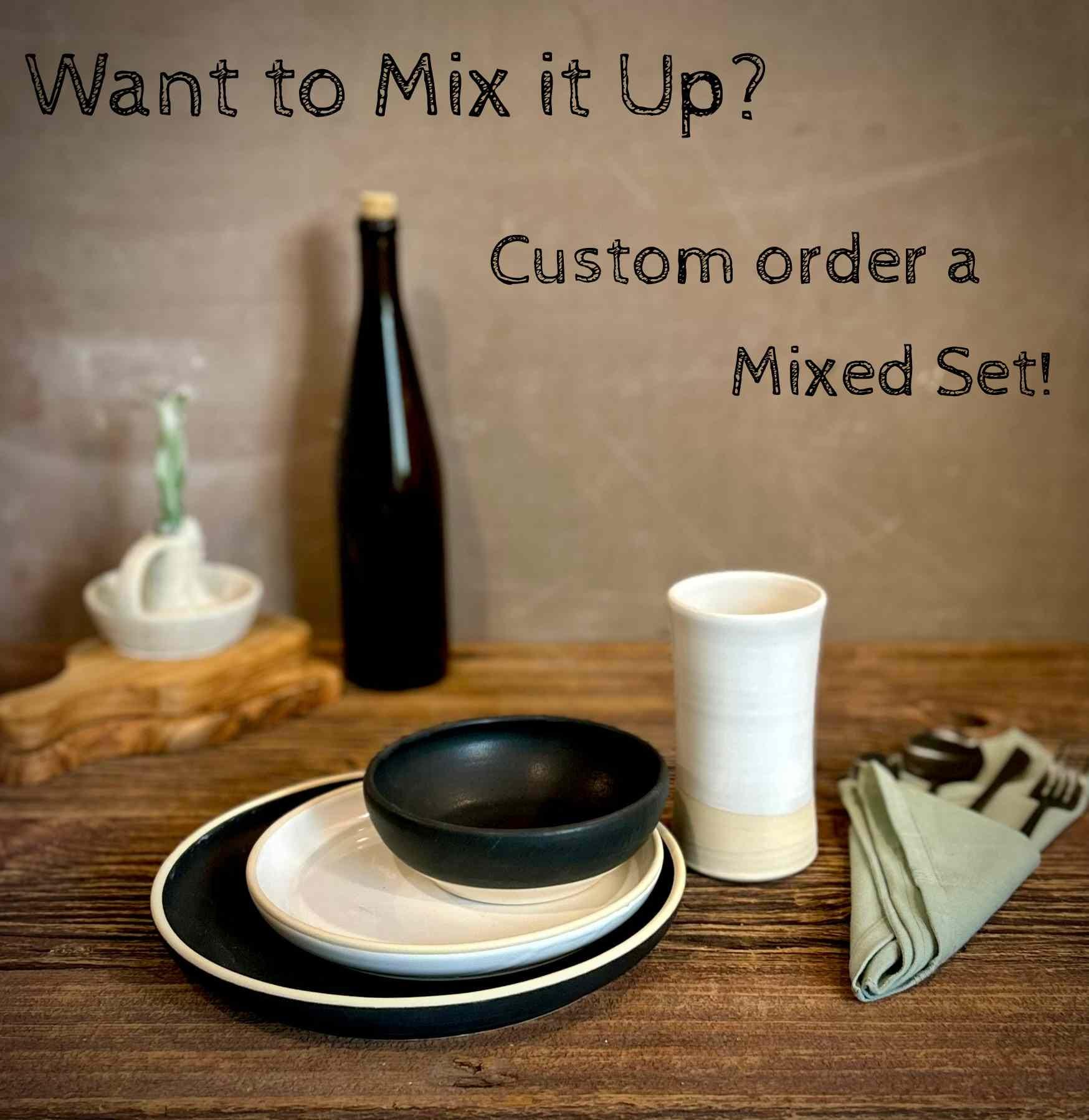 Handmade Ceramic Dinnerware Set | White Dove Artisan Stoneware Dinner Set | Plate, Salad Plate, Bowl & Tumbler