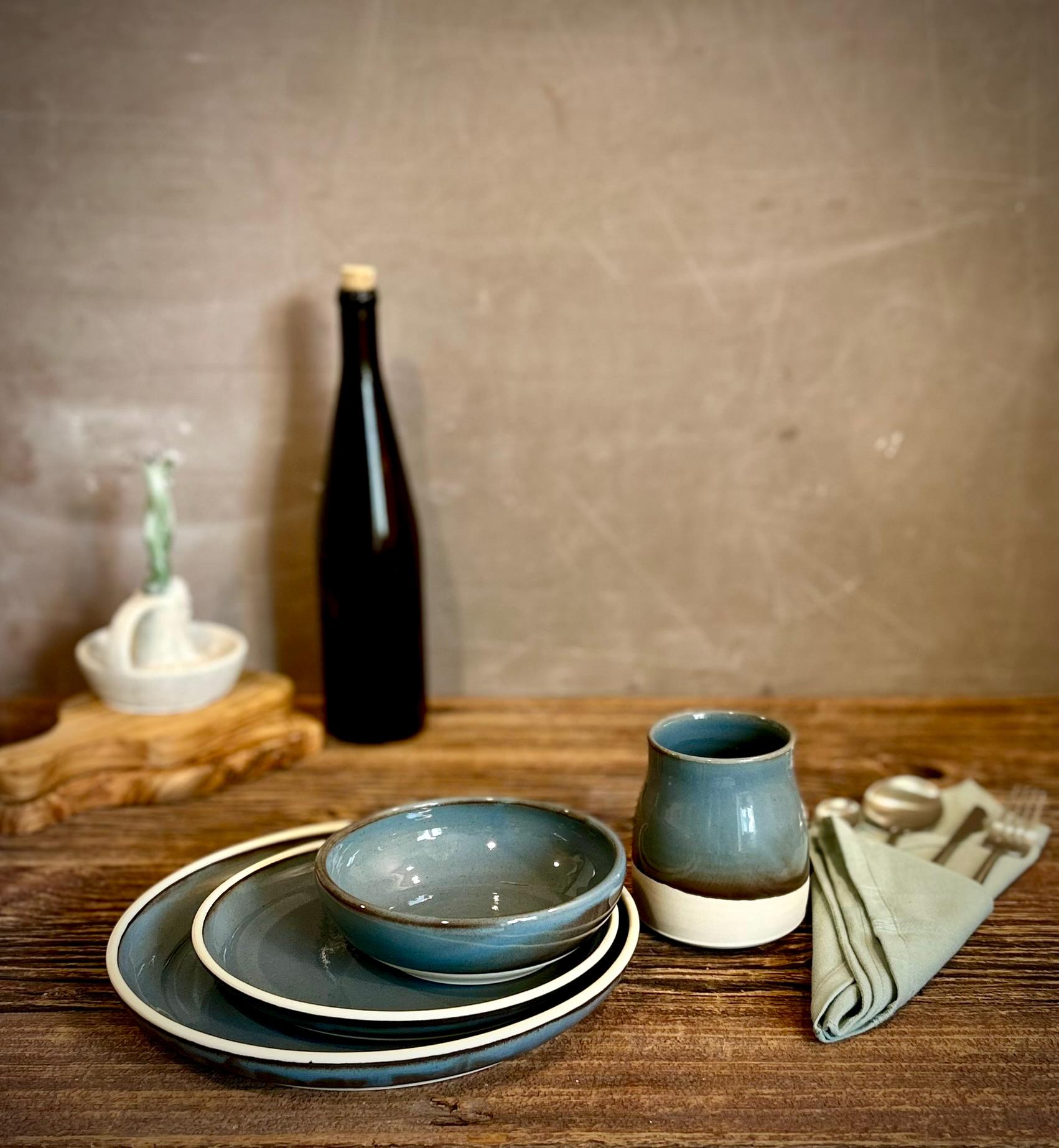 Handmade Ceramic Dinnerware Set | Riverdrift Artisan Stoneware Dinner Set | Plate, Salad Plate, Bowl & Tumbler