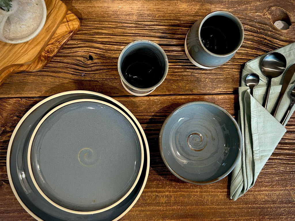 Handmade Ceramic Dinnerware Set | Riverdrift Artisan Stoneware Dinner Set | Plate, Salad Plate, Bowl & Tumbler