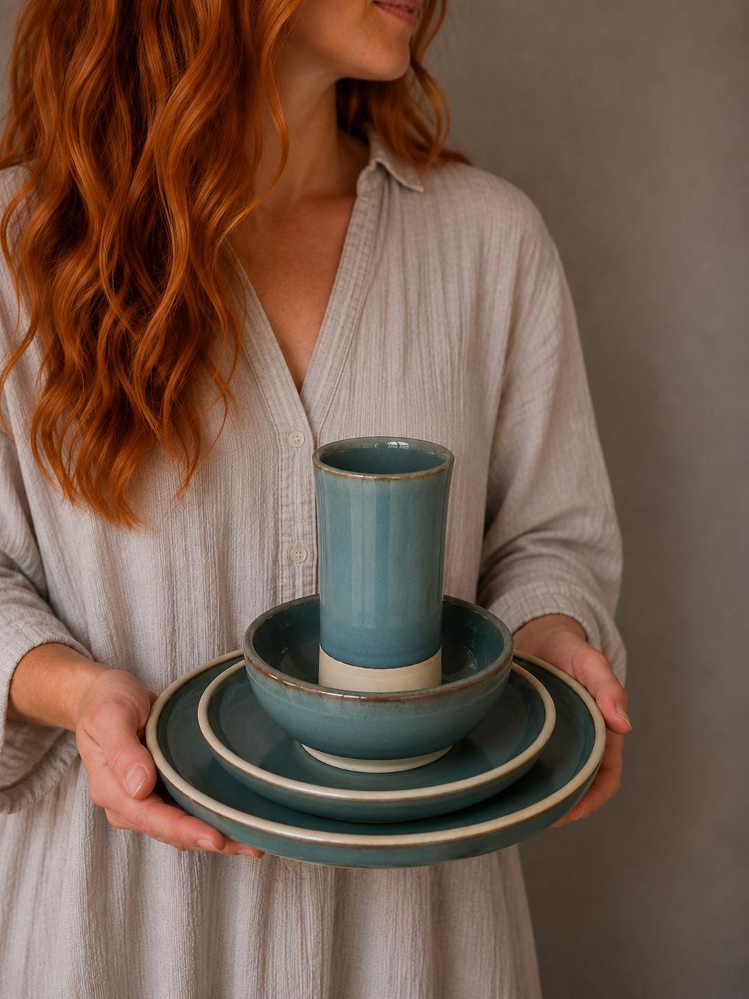 Handmade Ceramic Dinnerware Set | Riverdrift Artisan Stoneware Dinner Set | Plate, Salad Plate, Bowl & Tumbler