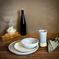 Handmade Ceramic Dinnerware Set | Linen Gray Artisan Stoneware Dinner Set | Plate, Salad Plate, Bowl & Tumbler