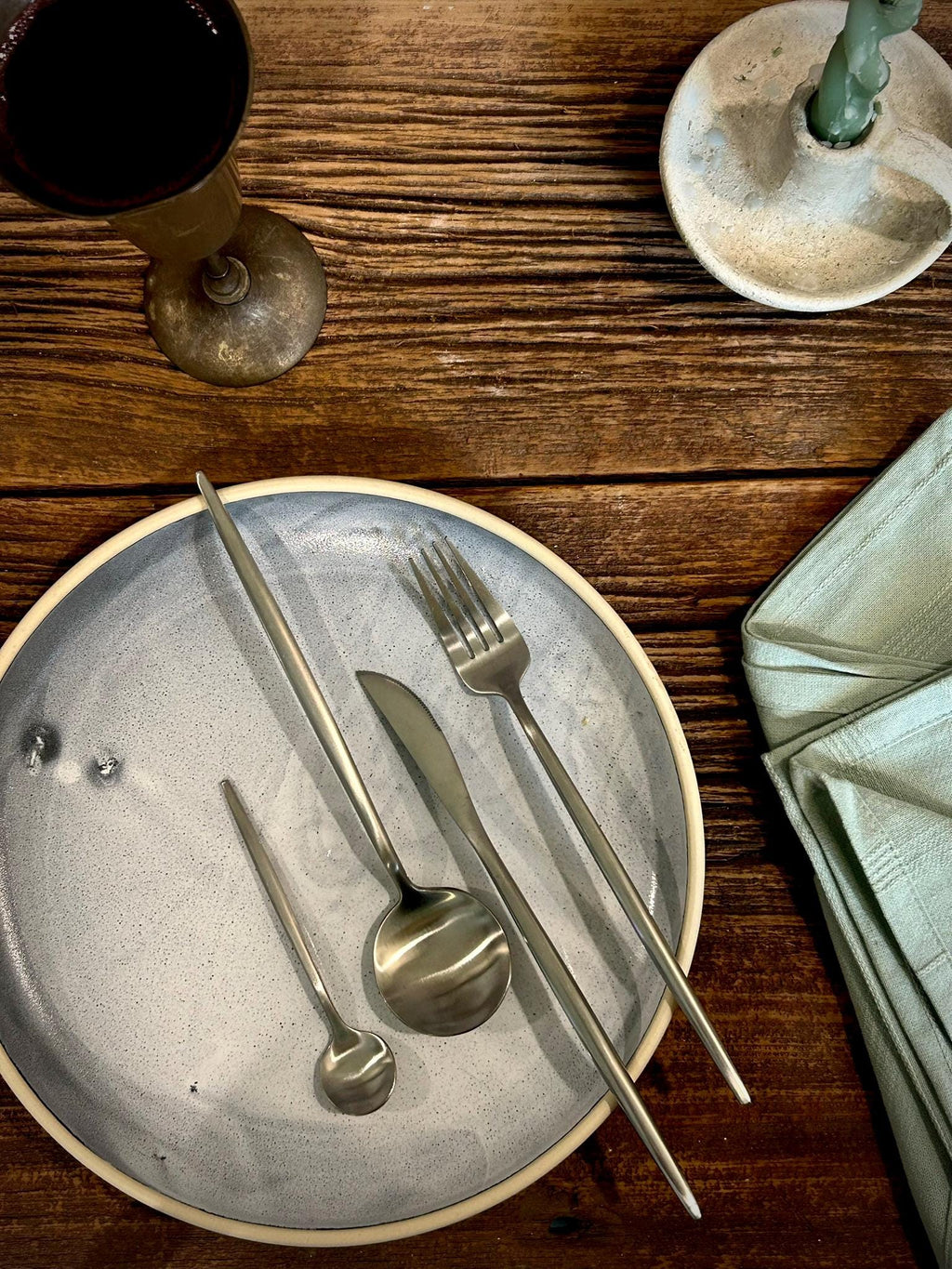 Handmade Ceramic Dinnerware Set | Linen Gray Artisan Stoneware Dinner Set | Plate, Salad Plate, Bowl & Tumbler