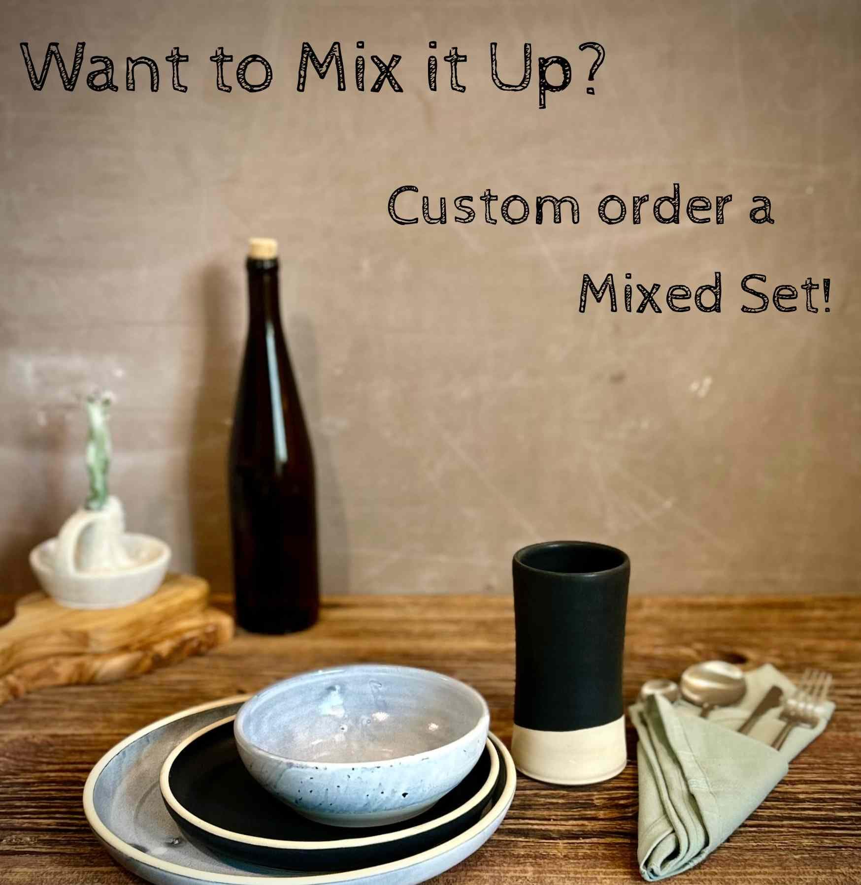 Handmade Ceramic Dinnerware Set | Linen Gray Artisan Stoneware Dinner Set | Plate, Salad Plate, Bowl & Tumbler