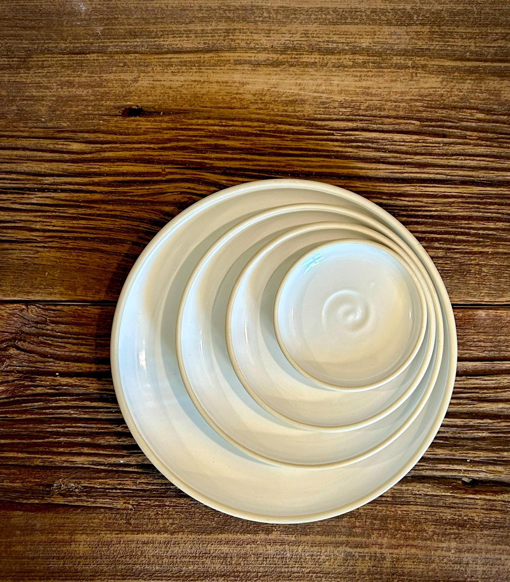 Handmade Ceramic Dinner Plates | White Dove Artisan Stoneware Dinnerware | Pottery Appetizer, Salad, Lunch & Dinner Plate | Choose Your Size
