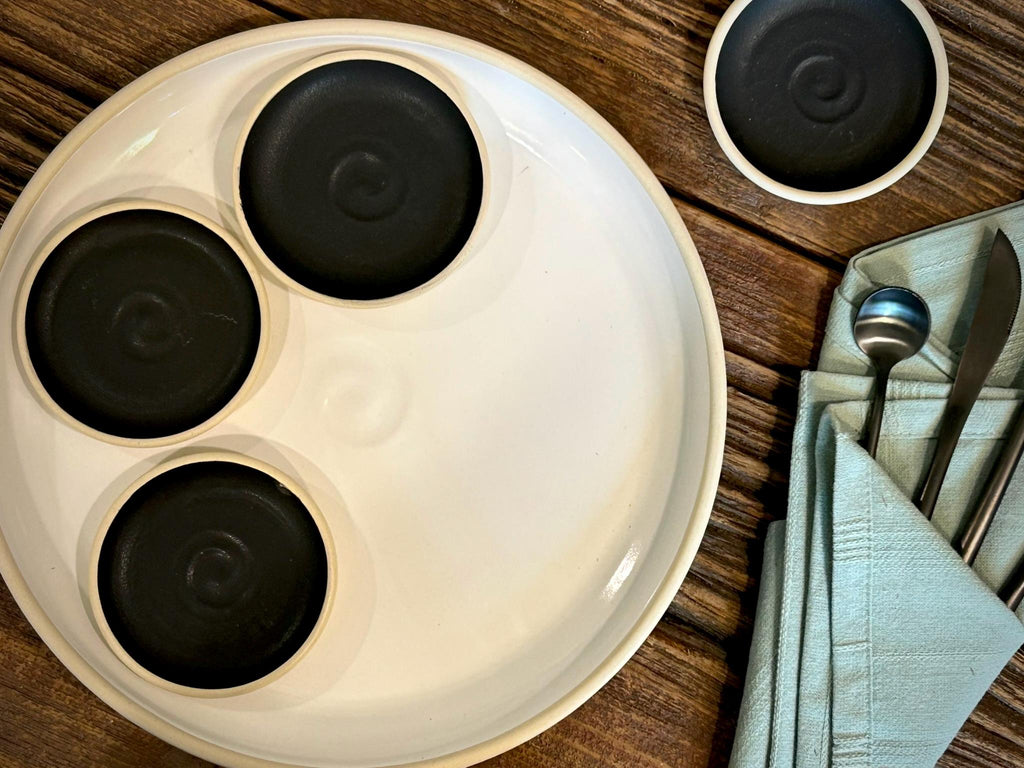 Handmade Ceramic Prep Plate Set | Blackstone Stoneware Artisan Condiment Plates | Olive Oil Dipping Plates | Available in Sets of 4, 6 or 8
