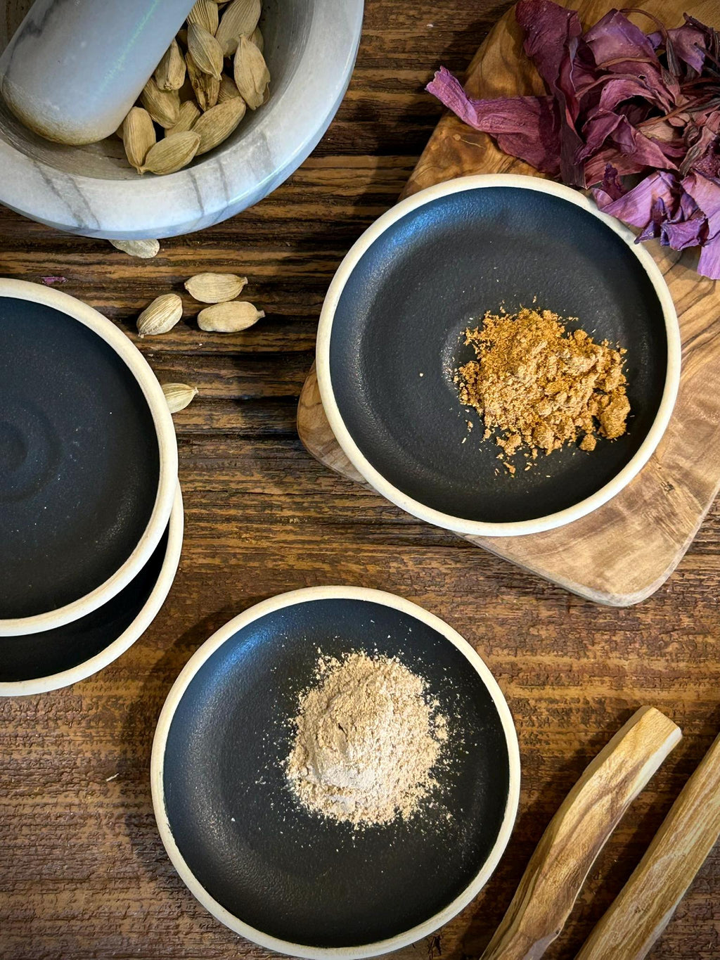 Handmade Ceramic Prep Plate Set | Blackstone Stoneware Artisan Condiment Plates | Olive Oil Dipping Plates | Available in Sets of 4, 6 or 8