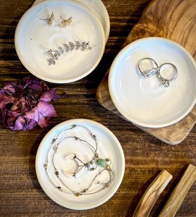 Handmade Ceramic Prep Plate Set | White Dove Stoneware Artisan Condiment Plates | Olive Oil Dipping Plates | Available in Sets of 4, 6 or 8