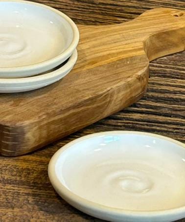 Handmade Ceramic Prep Plate Set | White Dove Stoneware Artisan Condiment Plates | Olive Oil Dipping Plates | Available in Sets of 4, 6 or 8
