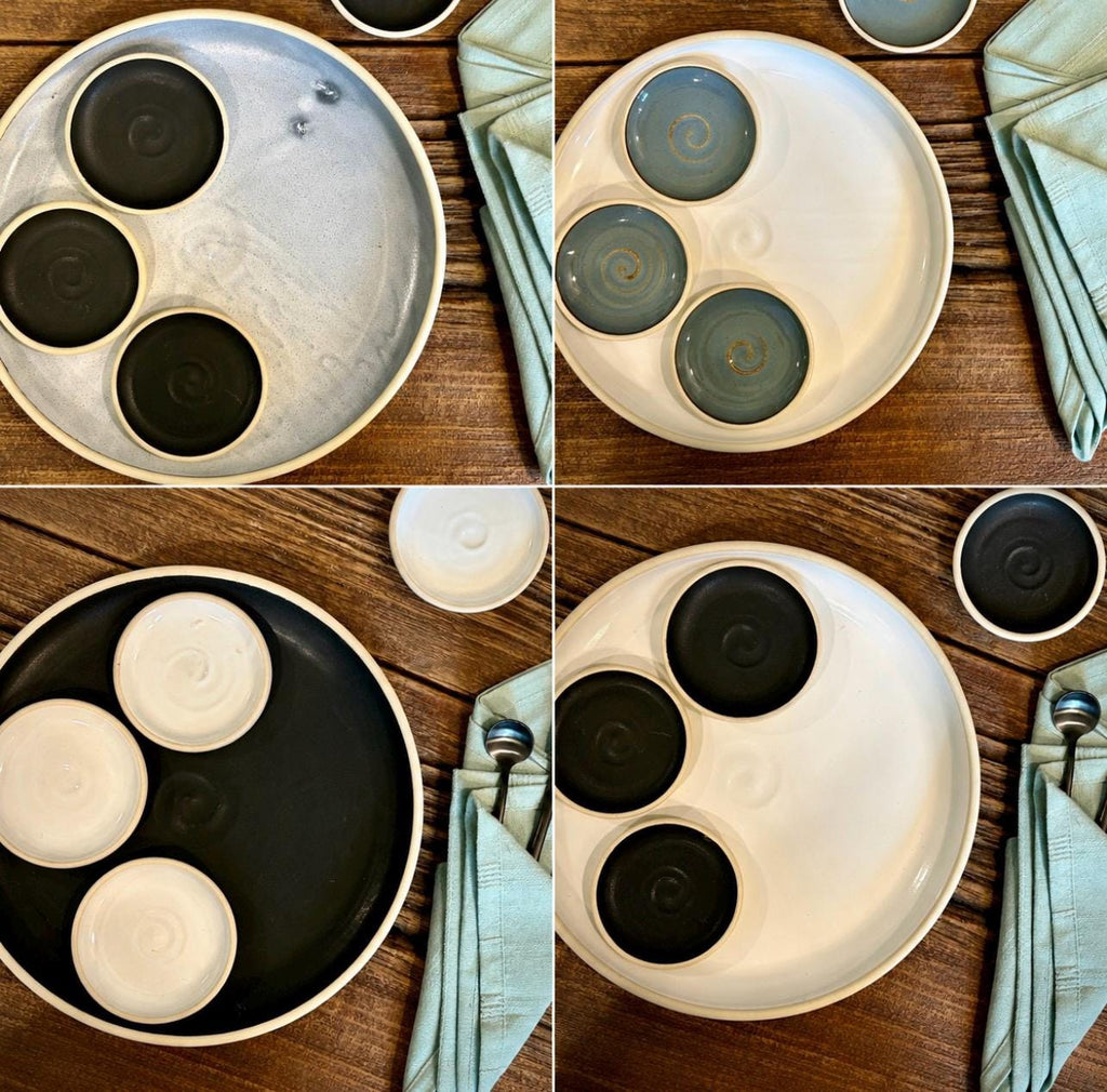 Handmade Ceramic Prep Plate Set | Riverdrift Stoneware Artisan Condiment Plates | Olive Oil Dipping Plates | Available in Sets of 4, 6 or 8