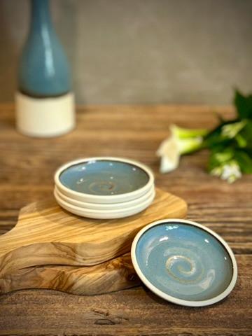 Handmade Ceramic Prep Plate Set | Riverdrift Stoneware Artisan Condiment Plates | Olive Oil Dipping Plates | Available in Sets of 4, 6 or 8
