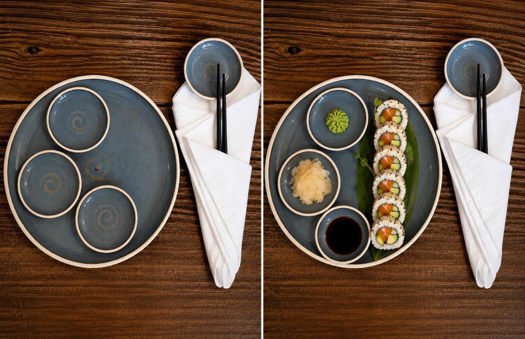 Handmade Ceramic Prep Plate Set | Riverdrift Stoneware Artisan Condiment Plates | Olive Oil Dipping Plates | Available in Sets of 4, 6 or 8