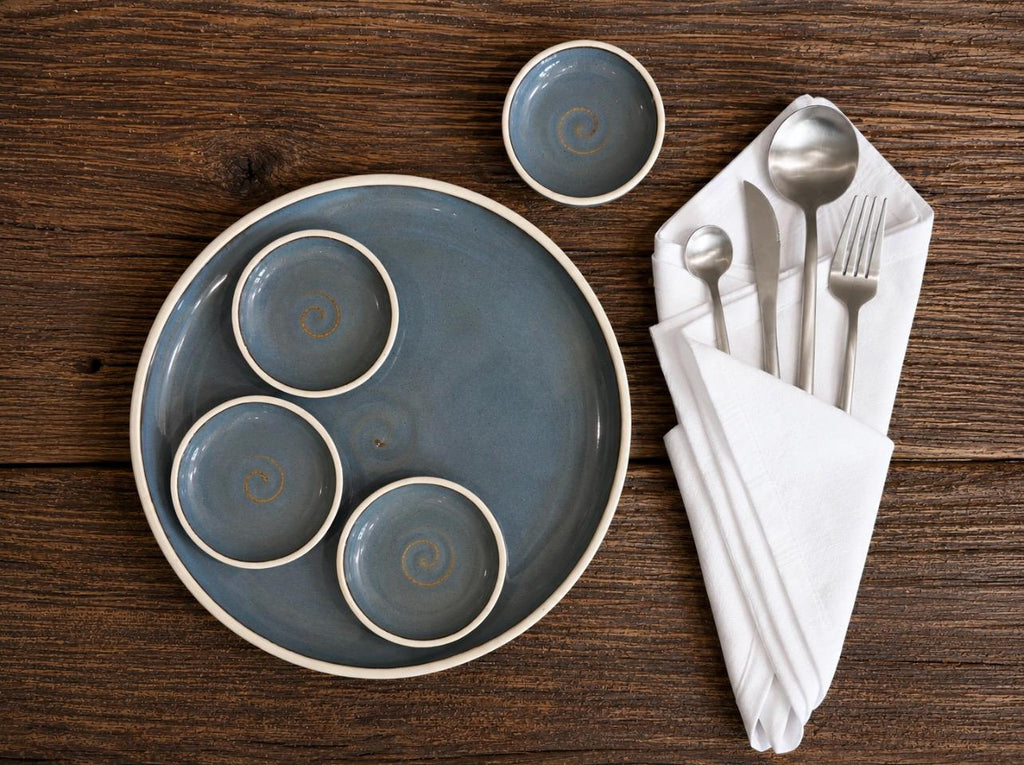 Handmade Ceramic Prep Plate Set | Riverdrift Stoneware Artisan Condiment Plates | Olive Oil Dipping Plates | Available in Sets of 4, 6 or 8