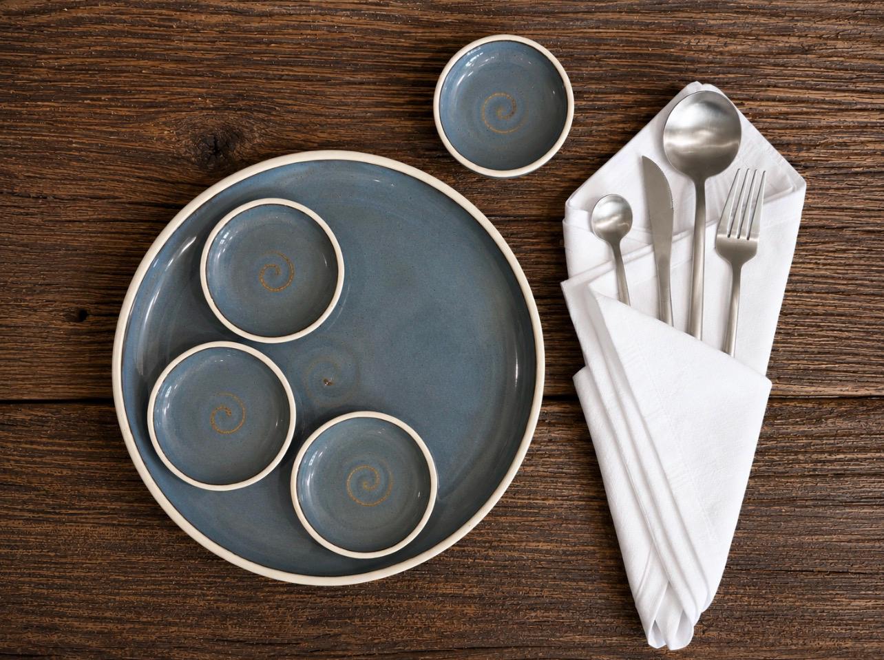 Handmade Ceramic Prep Plate Set | Riverdrift Stoneware Artisan Condiment Plates | Olive Oil Dipping Plates | Available in Sets of 4, 6 or 8