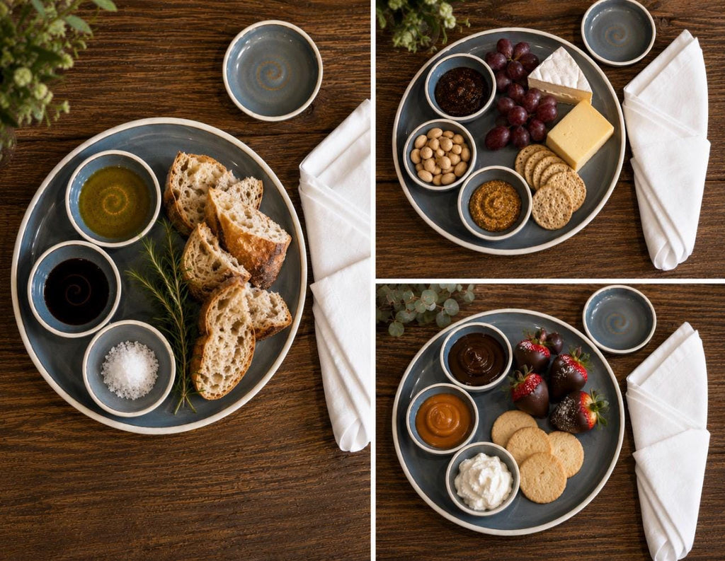 Handmade Ceramic Prep Plate Set | Riverdrift Stoneware Artisan Condiment Plates | Olive Oil Dipping Plates | Available in Sets of 4, 6 or 8