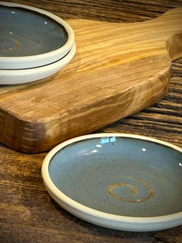 Handmade Ceramic Prep Plate Set | Riverdrift Stoneware Artisan Condiment Plates | Olive Oil Dipping Plates | Available in Sets of 4, 6 or 8