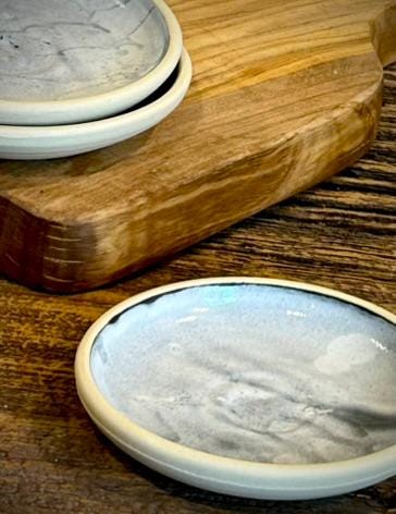 Handmade Ceramic Prep Plate Set | Linen Gray Stoneware Artisan Condiment Plates | Olive Oil Dipping Plates | Available in Sets of 4, 6 or 8