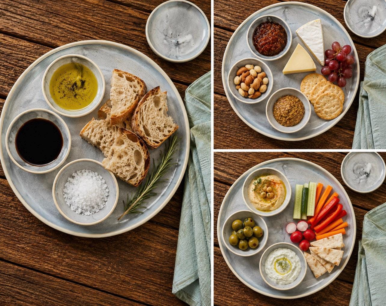 Handmade Ceramic Prep Plate Set | Linen Gray Stoneware Artisan Condiment Plates | Olive Oil Dipping Plates | Available in Sets of 4, 6 or 8
