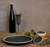 Handmade Ceramic Serving Plate SET | Blackstone Large Serving Plate with 4 Prep Plates | Stoneware Appetizer & Charcuterie | Sushi | Mezze
