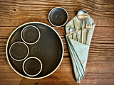 Handmade Ceramic Serving Plate SET | Blackstone Large Serving Plate with 4 Prep Plates | Stoneware Appetizer & Charcuterie | Sushi | Mezze