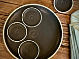 Handmade Ceramic Serving Plate SET | Blackstone Large Serving Plate with 4 Prep Plates | Stoneware Appetizer & Charcuterie | Sushi | Mezze