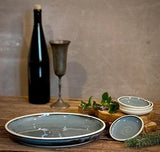 Handmade Ceramic Serving Plate SET | Riverdrift Large Serving Plate with 4 Prep Plates | Stoneware Appetizer & Charcuterie | Sushi | Mezze