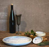 Handmade Ceramic Serving Plate SET | Linen Gray Large Serving Plate with 4 Prep Plates | Stoneware Appetizer & Charcuterie | Sushi | Mezze