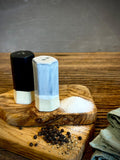 Handmade Ceramic Salt & Pepper Shaker Set | Linen Gray Artisan Stoneware Salt and Pepper Shakers | Modern Farmhouse | Pottery Kitchen Gift