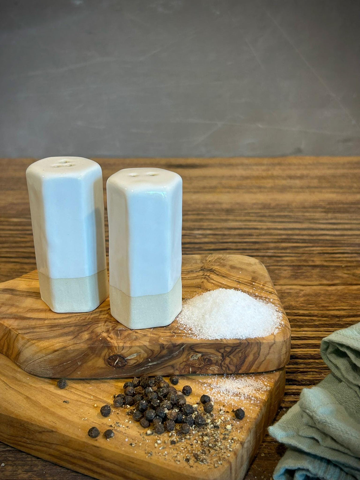 Handmade Ceramic Salt & Pepper Shaker Set | White Dove Artisan Stoneware Salt and Pepper Shakers | Modern Farmhouse | Pottery Kitchen Gift