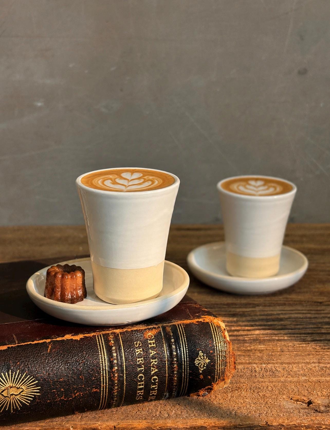Handmade 4 oz Espresso Cup SET | Cup& Saucer | White Dove Tall Ceramic Demitasse SET | Stoneware Cortado Cup | Handmade Espresso Lover Gift