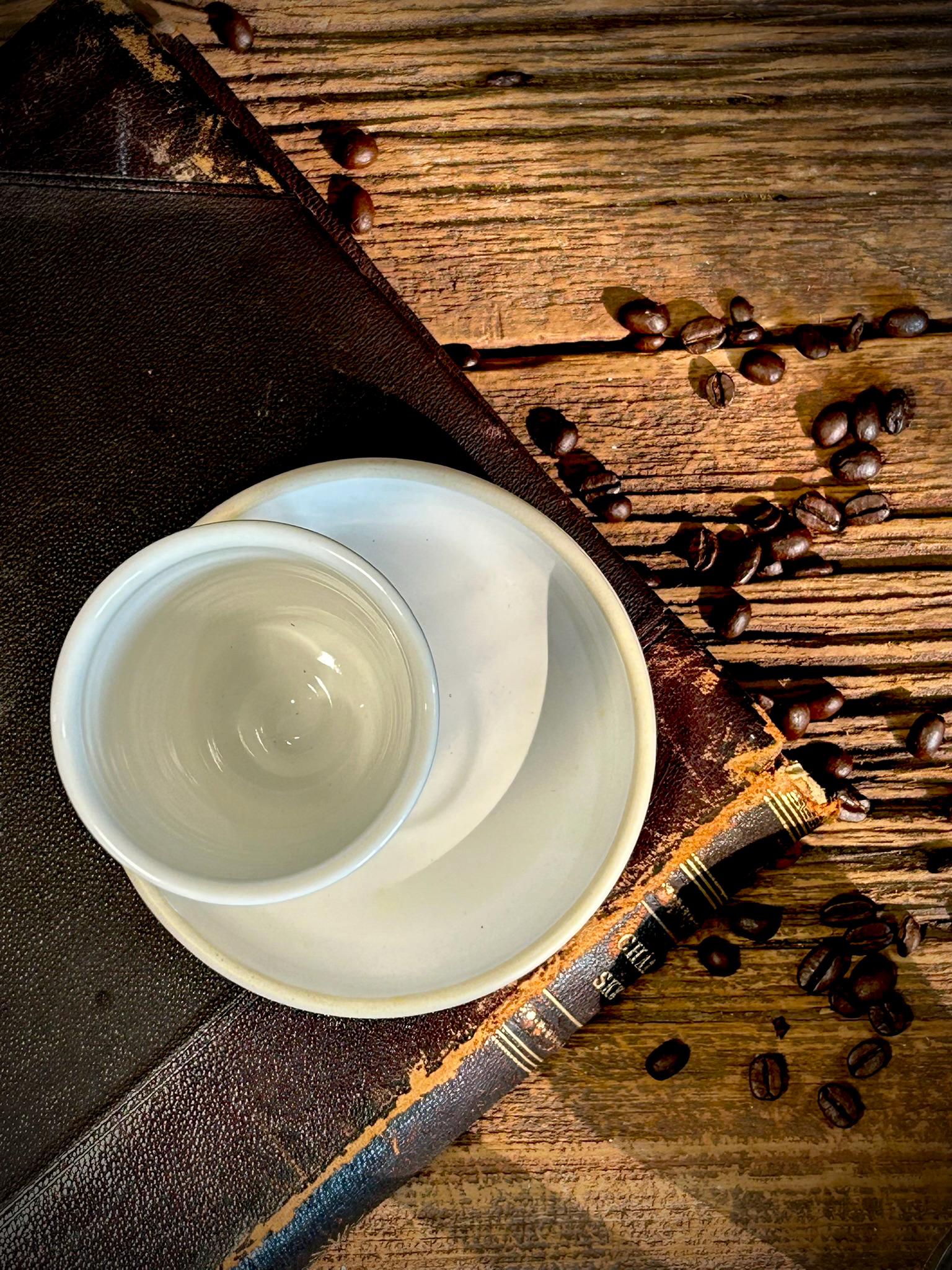 Handmade 4 oz Espresso Cup SET | Cup& Saucer | White Dove Tall Ceramic Demitasse SET | Stoneware Cortado Cup | Handmade Espresso Lover Gift