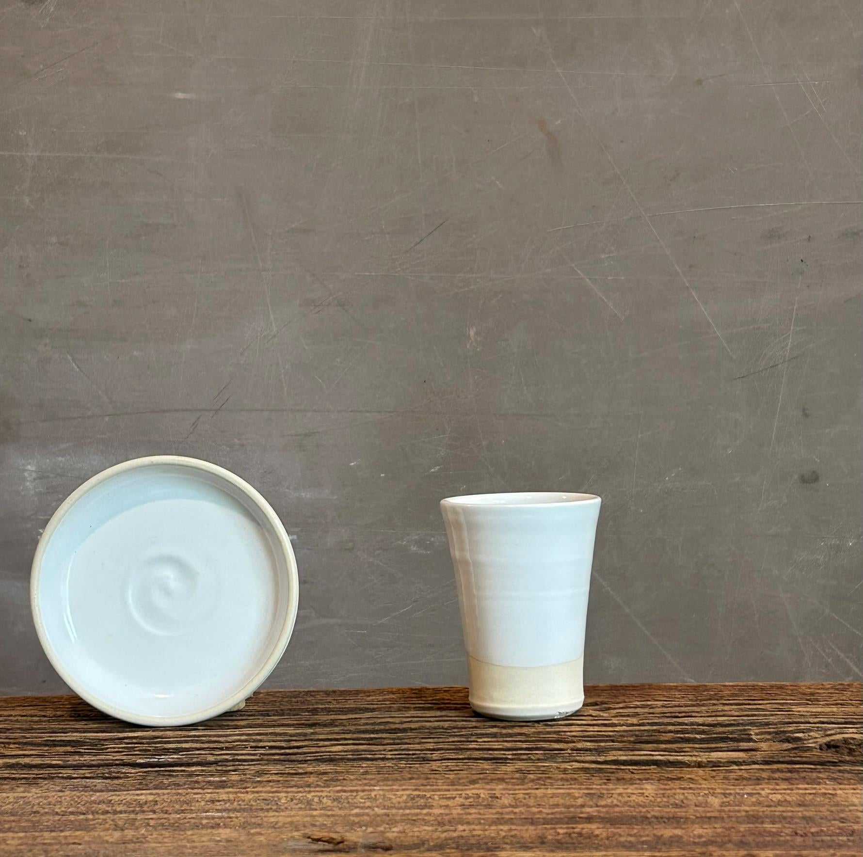 Handmade 4 oz Espresso Cup SET | Cup& Saucer | White Dove Tall Ceramic Demitasse SET | Stoneware Cortado Cup | Handmade Espresso Lover Gift