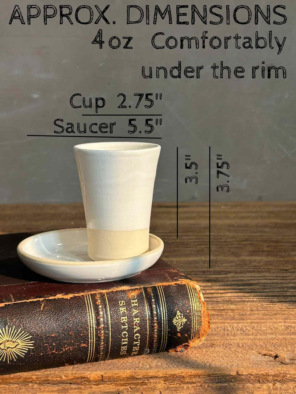 Handmade 4 oz Espresso Cup SET | Cup& Saucer | White Dove Tall Ceramic Demitasse SET | Stoneware Cortado Cup | Handmade Espresso Lover Gift