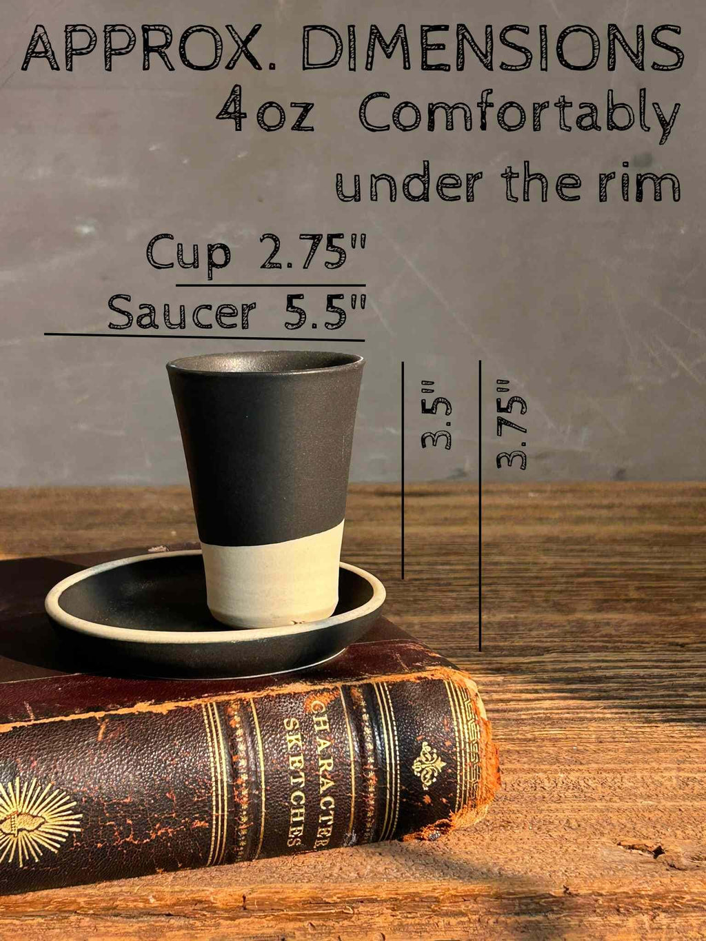 Handmade 4 oz Espresso Cup | Blackstone Tall Artisan Ceramic Demitasse | Stoneware Cortado Cup | Handmade Espresso Lover Gift