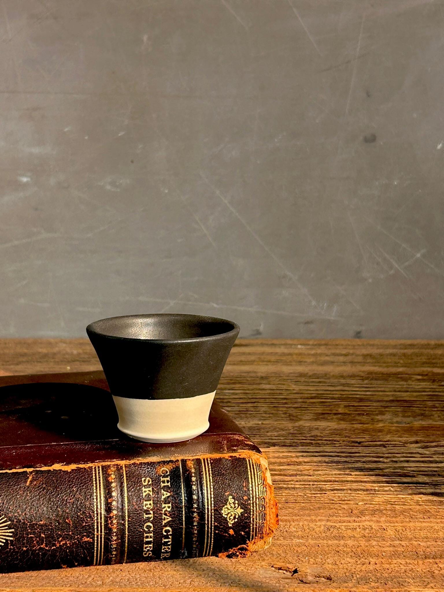 Handmade 4 oz Espresso Cup | Blackstone Wide Artisan Ceramic Demitasse | Stoneware Cortado Cup | Handmade Espresso Lover Gift