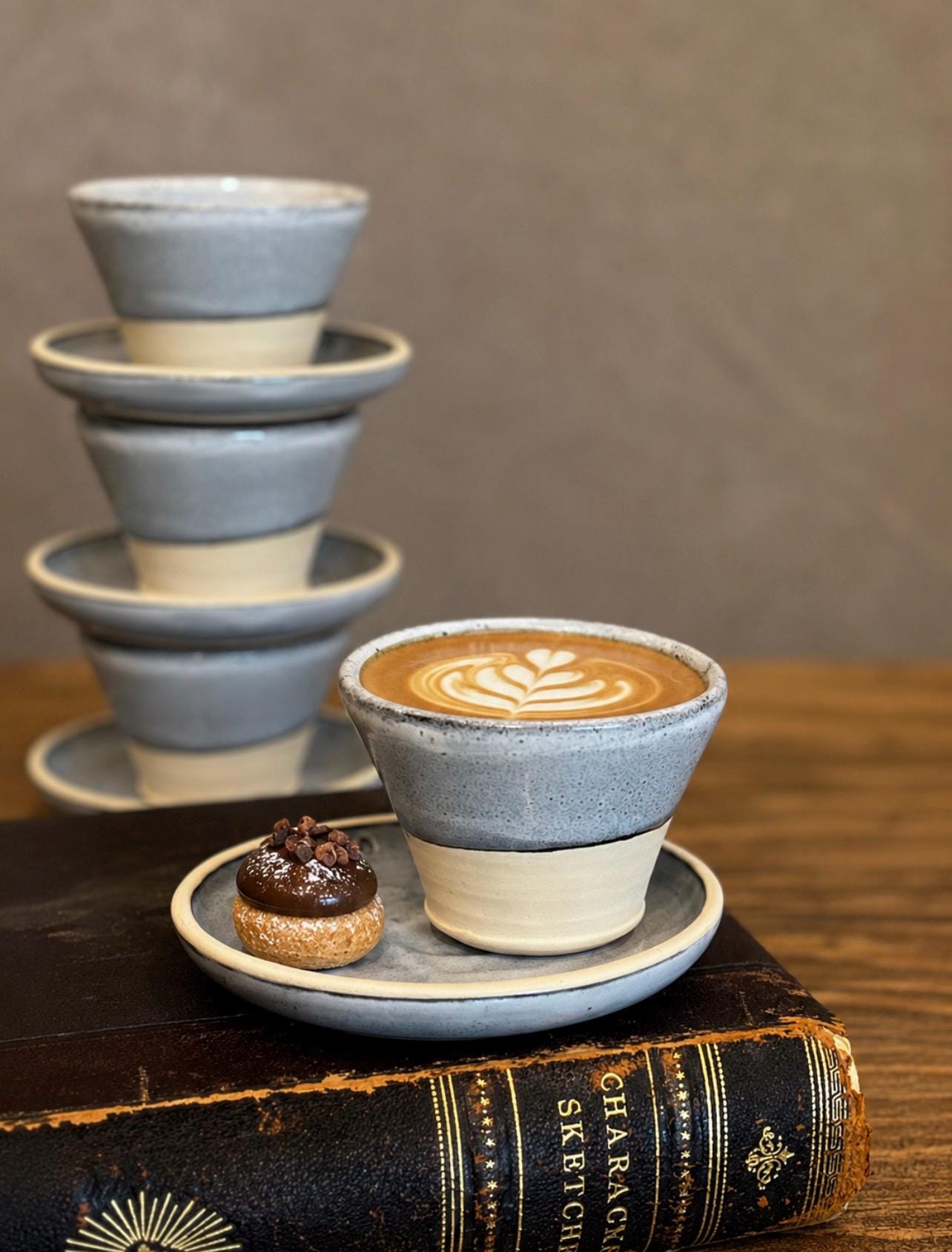 Handmade 4 oz Espresso Cup | Linen Gray Wide Artisan Ceramic Demitasse | Stoneware Cortado Cup | Handmade Espresso Lover Gift