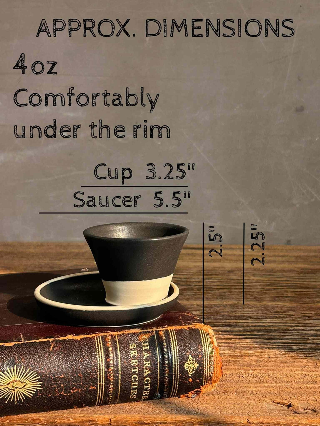 Handmade 4 oz Espresso Cup SET | Cup& Saucer | Blackstone Wide Ceramic Demitasse SET | Stoneware Cortado Cup | Handmade Espresso Lover Gift