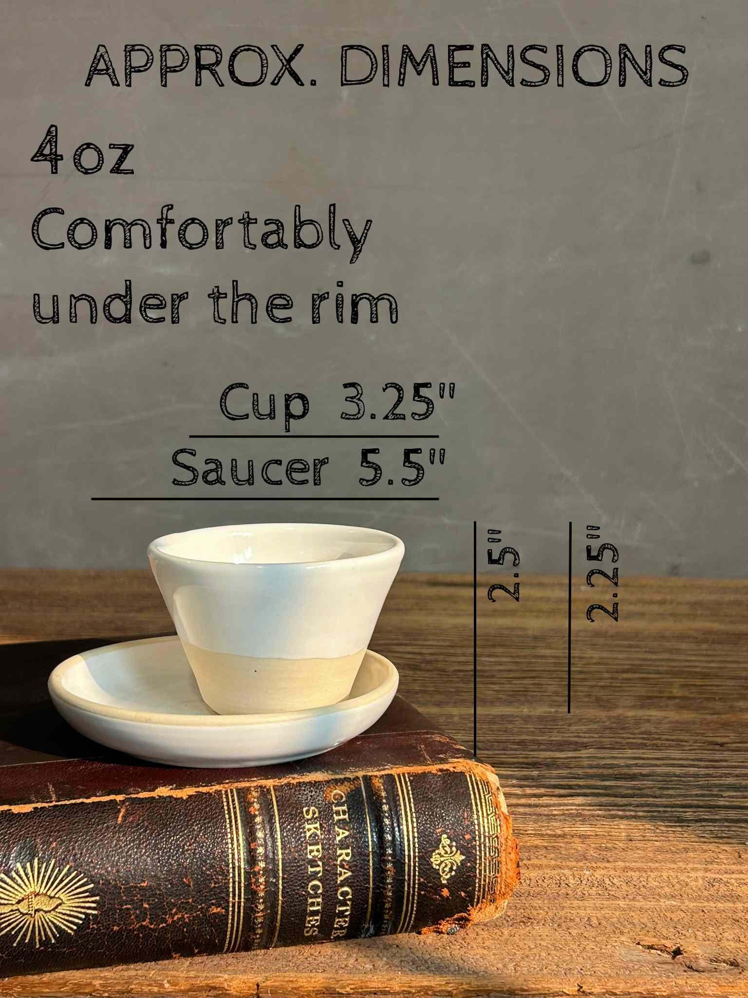 Handmade 4 oz Espresso Cup SET | Cup& Saucer | White Dove Wide Ceramic Demitasse SET | Stoneware Cortado Cup | Handmade Espresso Lover Gift