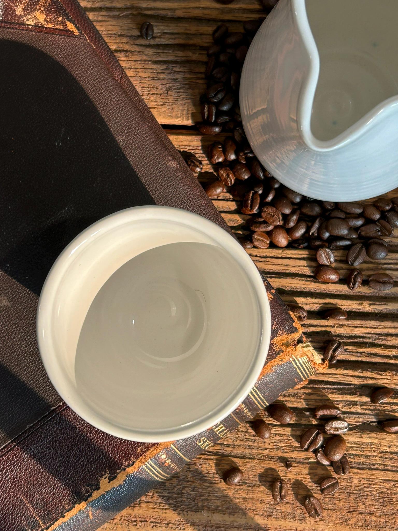Handmade 4 oz Espresso Cup SET | Cup& Saucer | White Dove Wide Ceramic Demitasse SET | Stoneware Cortado Cup | Handmade Espresso Lover Gift