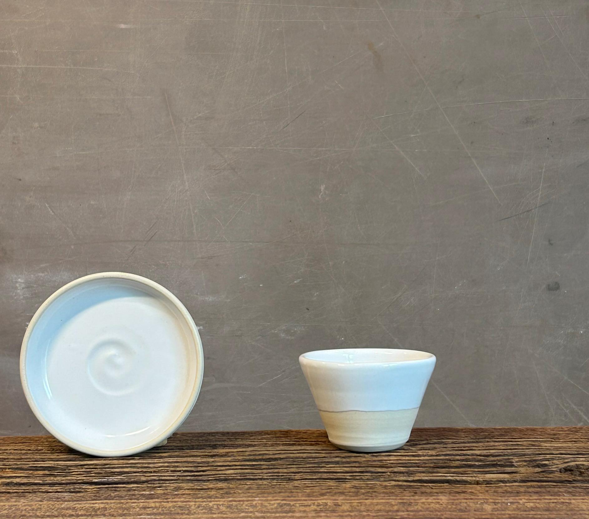 Handmade 4 oz Espresso Cup SET | Cup& Saucer | White Dove Wide Ceramic Demitasse SET | Stoneware Cortado Cup | Handmade Espresso Lover Gift