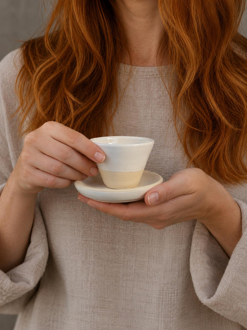Handmade 4 oz Espresso Cup SET | Cup& Saucer | White Dove Wide Ceramic Demitasse SET | Stoneware Cortado Cup | Handmade Espresso Lover Gift