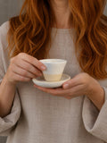 Handmade 4 oz Espresso Cup SET | Cup& Saucer | White Dove Wide Ceramic Demitasse SET | Stoneware Cortado Cup | Handmade Espresso Lover Gift