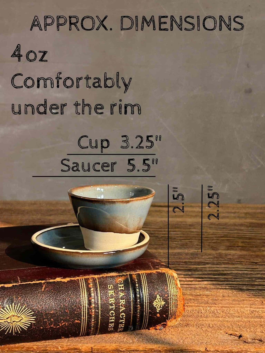 Handmade 4 oz Espresso Cup SET | Cup& Saucer | Riverdrfit Wide Ceramic Demitasse SET | Stoneware Cortado Cup | Handmade Espresso Lover Gift