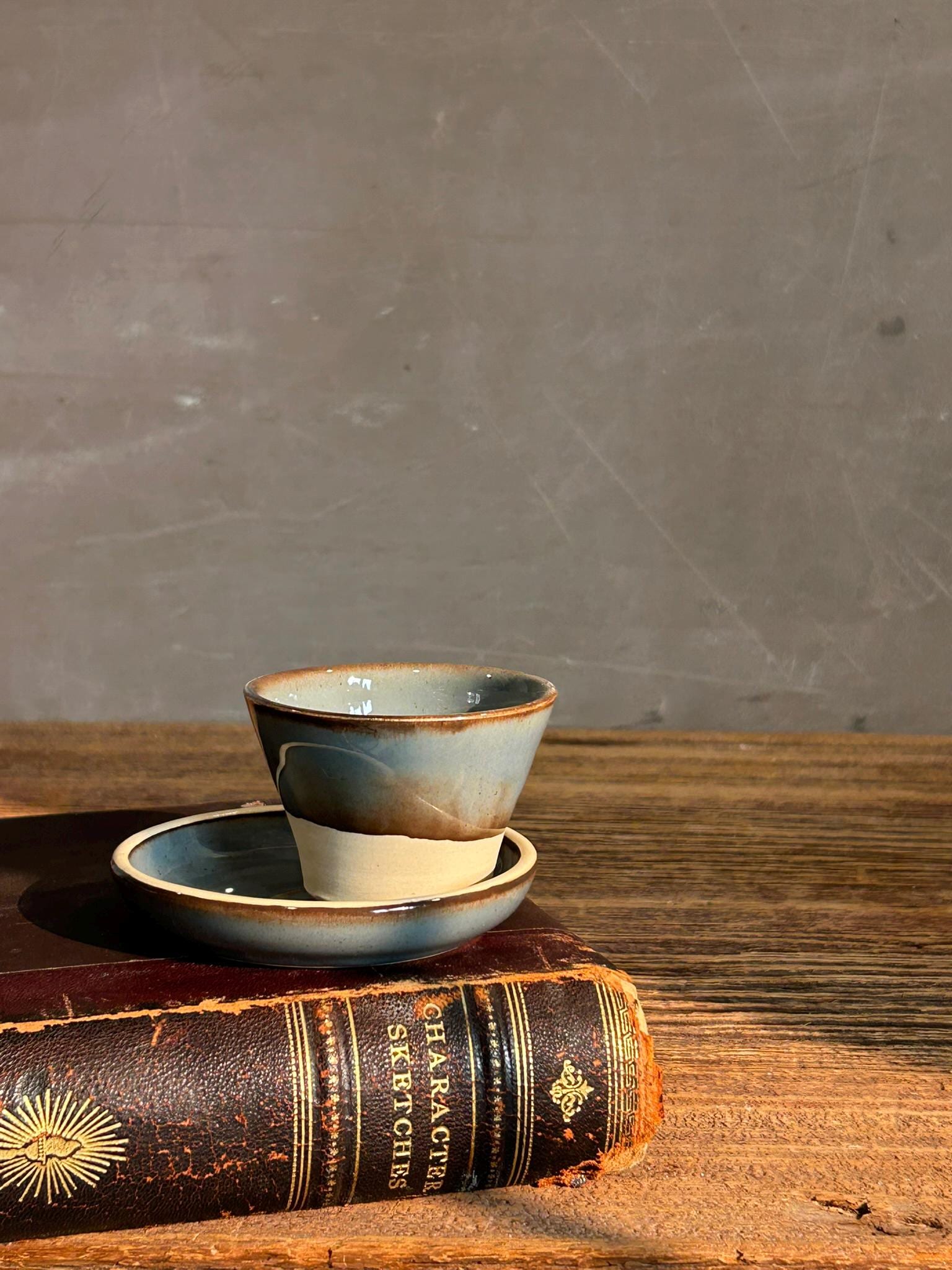 Handmade 4 oz Espresso Cup SET | Cup& Saucer | Riverdrfit Wide Ceramic Demitasse SET | Stoneware Cortado Cup | Handmade Espresso Lover Gift